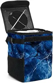 Car Trash Can with Lid,Bag Hanging Storage Pockets Leak-Proof,Portable Garbage Bin,Blue Marble Abstract Texture