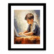 Boy Typing Modern Art Framed print Art Poster