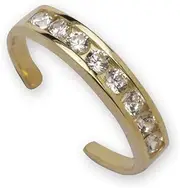 [JewelryWeb] Solid 10K Yellow or White Gold Adjustable Channel-Set Cubic Zirconia Toe Ring (3mmx15mm)
