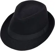 [ericotry] 1Pcs Wide Brim Fedora Jazz Hat Manhattan Structured Trilby Felt Cap Classic Unisex Wool Blend Flat Church Cap for Men (M), B, One Size