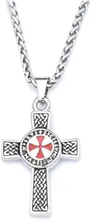 [GAUEIOUR] Men's Titanium Steel Pendant Necklace, Red Adhesive Cross Stainless Steel Pendant, Double Sided Cross Men's Necklace, Sterling Silver, No Gemstone