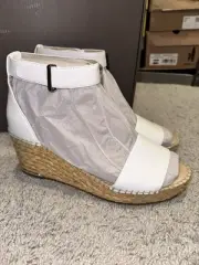 Franco Sarto Womens 11 M White Leather Clemens Wedge Sandals NIB