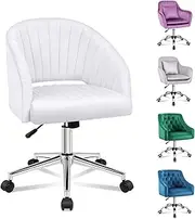 ALFORDSON Velvet Office Chair Swivel Fabric Armchair Computer Desk Chair Modern Home Office Chair Height Adjustable Mid-Back Task Chair for Kids Adult Study Work, Living Room, Bedroom (Layla White)