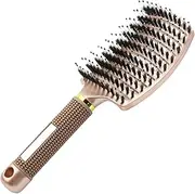 YUNAI Boar Bristle Hair Brush, Anti-static Curved Vented Comb for Faster Blow Hair Drying, Suitable for Men and Women to Nourish Hair and Massage Scalp(Golden)
