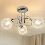 Depuley Modern 3-Light Semi Flush Mount Ceiling Light Fixture, Contemporary Globe Ceiling Lamp with Glass Shade, Elegant Chandelier for Bedroom, Kitchen, Hallway, Dining Room Lighting, G9 Base