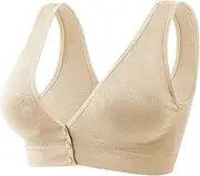 XWSM Cotton Middle Elderly Women Bra Front Closure Seniors Ladies Wireless Mastectomy Bra with Pocket Chest Pad Bralette (Color : Skin, Size : L/Large), Skin