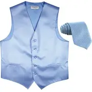 New formal men's tuxedo vest waistcoat & necktie horizontal stripes light blue