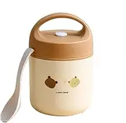 AIMALL 460ml Portable Insulated Lunch Box with Handle and Wheat Spoon, Stainless Steel Heat Preservation Soup Container for Office and Travel