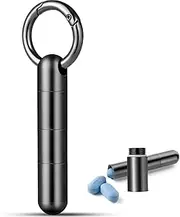 TISUR Keychain Pill Case,Titanium Small Pill Organizer Waterproof Keychain Pill Holder, EDC Pill Container Metal Tube Outdoor Camping Travel for Men Women (Tiny Pill Case Black Extended)