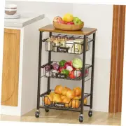Kitchen Storage Cart with Wheels, 4-Tier Metal Utility Rolling Cart Fruit