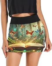 [Joisal] Fantasy Castle Galaxy Skorts for Women Dressy with Zipper Pockets Golf Skirt Women for Running Tennis Workout, Forest Butterflies Book, Medium