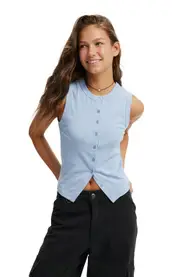 Cotton On Charlie Button Front Tank in Dusk Blue at Nordstrom, Size X-Small