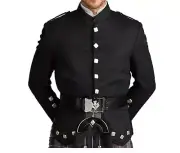 Scottish Highland Black Kenmore Wool Doublet Kilt Jacket For Men Custom Made