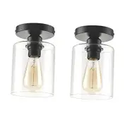 2-Pack Industrial Semi Flush Mount Ceiling Light, Clear Glass Shade Ceiling