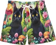 [RPLIFE] Swimming Clothes for Boys, Big Boys Swim Trunks 2t, Black Cat Flowers