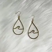 Hammered Gold Plated Hawaiian Ocean Wave Teardrop Dangle Earrings