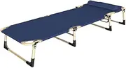 SHUQICAINA Folding Camping Cot, Portable Camp Beds with Pillow for Adults, Travel Camping Bed for Sleeping, Lightweight Folding Bed Supports 330 lbs, Outdoor Lounger for Travel Hiking (Color : Blue)
