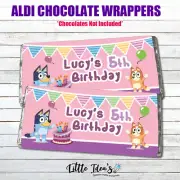 PRINTED Birthday Party Favour Aldi Choc Wrapper Bluey and Bingo GIRL
