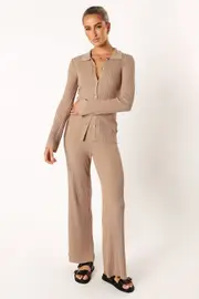 [PUP52] Aylia Ribbed Knit Set - Mocha XS Brown