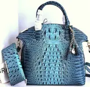 Brahmin Duxbury Dome Bottle Blue Ombre Satchel Leather Bag+ Wallet+ Tassel NWT