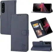 [TiHen] Compatible for Sony Xperia 1 V Leather Case, Luxury Leather Wallet Flip Cover [with Screen Protector],Viewing Stand and Card Slots Shockproof Cover-Blue