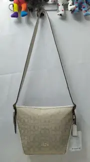 Coach Signature Duffelette Beige Canvas Leather Trim Crossbody Bag -NWT $225