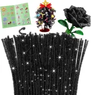 100 Pieces Pipe Cleaners Chenille Stem, Glitter Black Pipe Cleaners Craft, Fuzzy