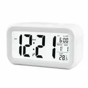 Digital Bedside LED Snooze Alarm Clock Time Temperature Day/Night Desktop White