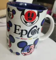 DISNEY Epcot One Mouse One World Ceramic Coffee Mug Cup 18 oz Mickey Face Flags
