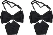 LUOZZY 2 Sets Men Pre-Tied Bow Ties Pocket Square Handkerchief for Bridegroom Groomsmen Wedding Party Supply