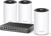 TP-Link Deco AXE5400 Mesh Wi-Fi 6E System, Tri-Band, Smart Home, AI-Driven, 2.5 Gbps Port (Deco XE75 Pro(3-pack)) + 8-Port 2.5G Desktop Unmanaged Switch, Wi-Fi 6, 4K Video, Plug & Play (TL-SG108-M2)