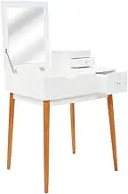 Elegant Dressing Table with Mirror, MDF Construction, 60x50x86 cm - Chic White and Brown Finish, Spacious Storage, Mid-Century Modern Style, Easy Assembly for Bedroom Decor