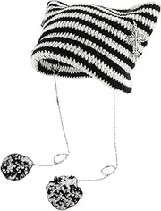 [AONUOWE] Grunge Beanies Crochet Knitted Hats for Women Girls Fox Cat Ear Goth Emo Alt Y2K Accessories Grunge Clothes