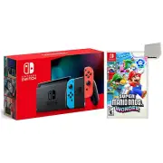 Nintendo Switch with Neon Blue and Red Joy‑Cons and Super Mario Wonder Bundle
