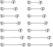 [JEXOWIQ] Barbells - 7 Pairs Nipple Piercing Tongue Piercing 14G Surgical Steel Straight Barbells Tongue Ring Nipple Shield Ring Piercing Jewellery Bar Suitable for Men and Women, 7 Sizes, 15.5 X 9.4 CM