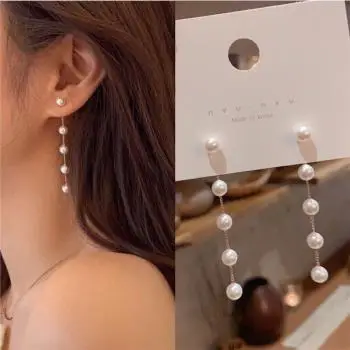 Pearl Tassel earrings 新款法式復古簡約珍珠氣質長款流蘇耳環女