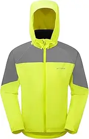[Ettore] Mens Waterproof Cycling Jacket With Removable Hood Breathable High Visibility - Hybrid Glow - Yellow