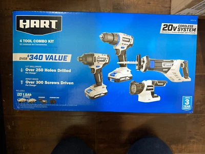 NEW HART HPCK412B 20-Volt Cordless 4 Tool Combo Kit