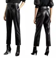 Ted Baker Faydell Faux Leather Belted Trouser Women 2 Black Hi Rise Pleated Pant