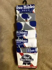 Pabst Blue Ribbon PBR 6Pair CREW SOCKS Men Size 8-12 Bioworld NEW