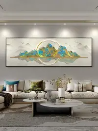 在飛比找Yahoo!奇摩拍賣優惠-千里江山圖客廳裝飾畫新中式橫幅沙發背景掛畫青山圖壁畫招財山水