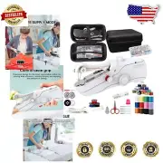 Compact Beige Handheld Sewing Machine with Adjustable Speed and Accessories