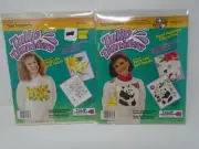 2 Vintage Tulip Transfers Panda Bears and Flowers Shaded Iron On Transfer - NIP