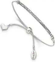 [JewelryWeb] 3.4mm 925 Sterling Silver Polished Artisan Oxidized Fold over Adjustable Reflections Crystals Love Heart Adj. Bracelet Link-Bracelet for Women