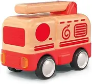 Wanborns Wooden Friction Fire Engine Truck with Sound and Light – Movable Ladder, Friction Powered Toddler Toy for Ages 18 Months+, Interactive Fire Truck Playset for Boys and Girls