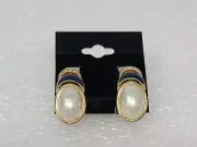 Vintage Christian Dior Clip On Earrings Faux Pearl Signed Chr. Dior Rhinestones