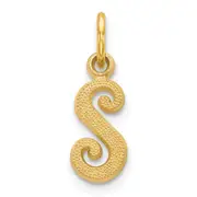 14K Yellow Gold 14Ky Script Letter S Initial Charm