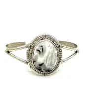 Navajo Native Handmade Sterling Silver White Buffalo Bracelet By Dave Skeets