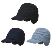 Winter Warm Thick Wool Beanie Hat Men's Knit Cap with Brim Cycling Cap