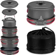 Alocs Camping Cookware Set Camping Gear, Compact Camping Pots and Pans Set, Durable Hard Alumina Camping Cooking Set for Outdoor Backpacking Camping Hiking Picnic, Included Mesh Carry Bag.